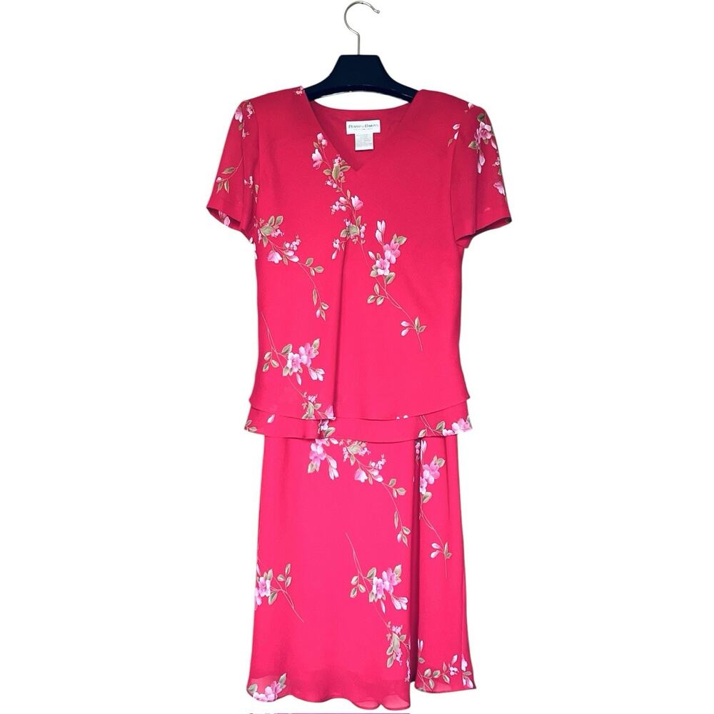 VINTAGE DRAPERS & DAMONS RED FLORAL 2 PIECE TOP & SKIRT SET PETITIES 14P FLOWY
